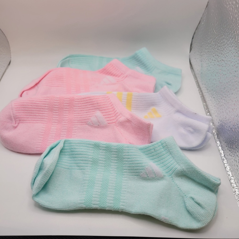 Adidas Ankle Socks Kids One Size Multicolor Pastel Low Cut 5 Pair Pack - Picture 2 of 5